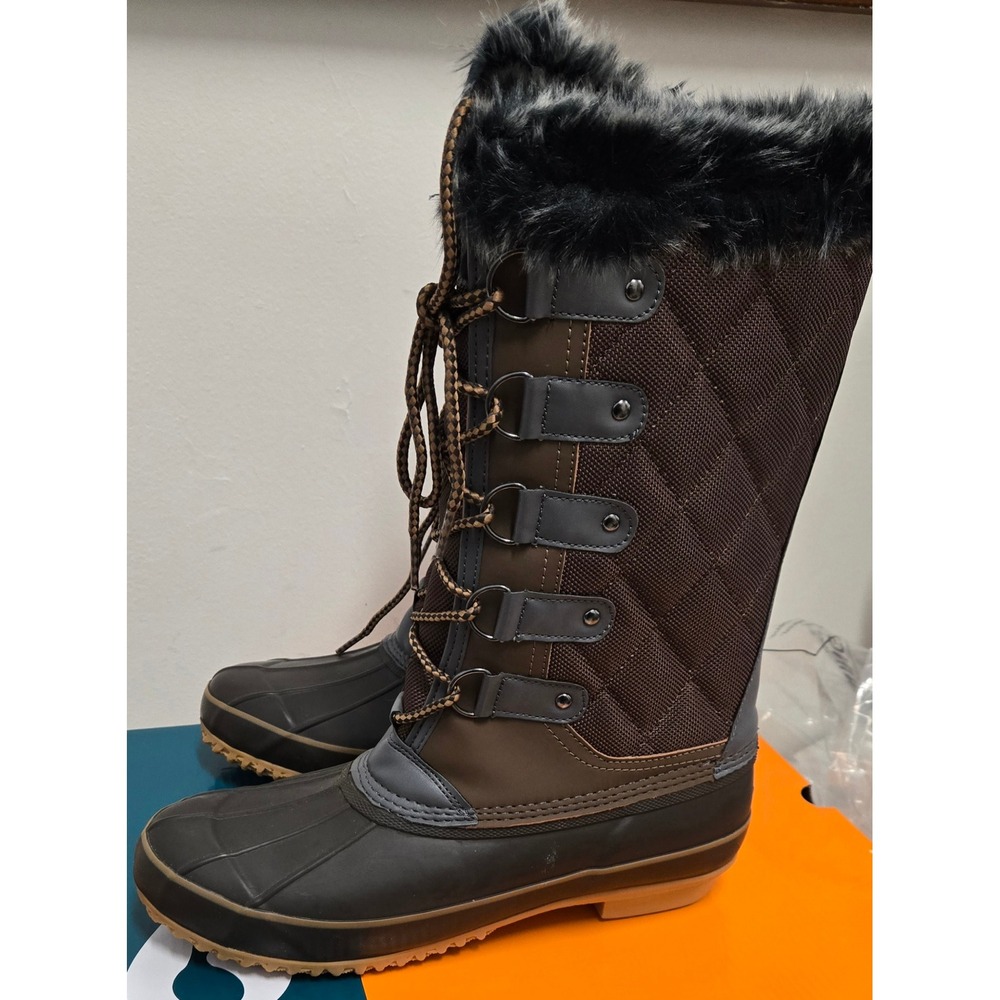 Sporto Womens EcoSystem Brown Quilted Faux Fur Trim Waterproof Winter Boots 10